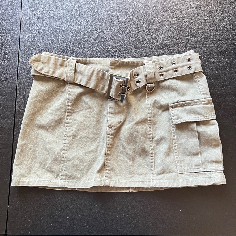 Y2K Cargo Mini Skirt with Belt Khaki Green Low Rise Utility Skirt Size Medium